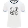 An Elephant Drinking Coffee Mens White Ringer T-Shirt White/Navy Blue