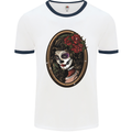 Day of the Dead La Catrina DOTD Sugar Skull Mens White Ringer T-Shirt White/Navy Blue