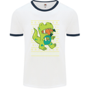 Christmas Official Santa T-Rex Dinosaur Mens White Ringer T-Shirt White/Navy Blue