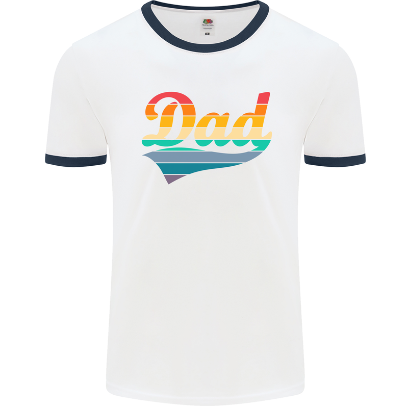 Father's Day Retro Dad Swoosh Mens White Ringer T-Shirt White/Navy Blue