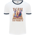 Yeah We Like to Party Role Playing Game RPG Mens White Ringer T-Shirt White/Navy Blue