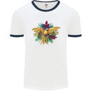 Maacaw Parrot In the Jungle Mens White Ringer T-Shirt White/Navy Blue