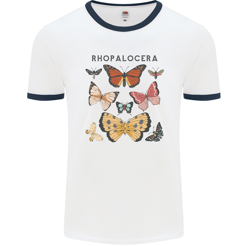 Rhopalocera Butterfies Butterfly Mens White Ringer T-Shirt White/Navy Blue