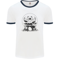 Virtruvian Drummer Funny Drumming Drum Mens White Ringer T-Shirt White/Navy Blue