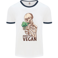 Addicted Vegan Skeleton Eating Vegetables Mens White Ringer T-Shirt White/Navy Blue