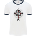 Steampunk Cross Gothic Heavy Metal Biker Mens White Ringer T-Shirt White/Navy Blue