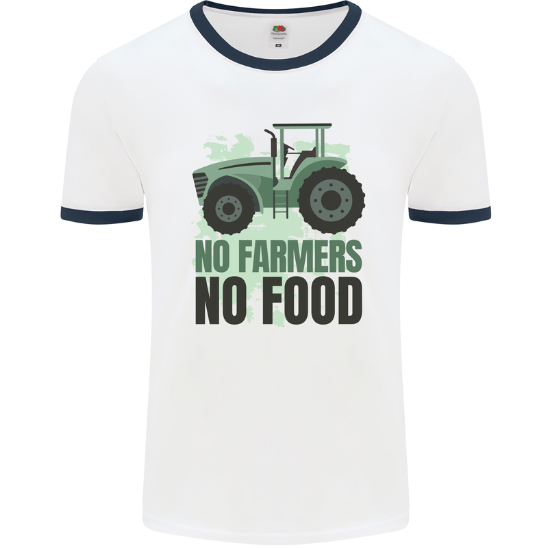 Tractor No Farmers No Food Farming Mens White Ringer T-Shirt White/Navy Blue