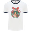 Funny Christmas Cats Bauble Mens White Ringer T-Shirt White/Navy Blue