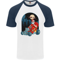 Hot Rod Santa Clause Hotrod Christmas Mens S/S Baseball T-Shirt White/Navy Blue