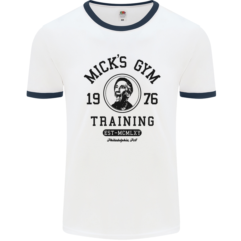 Micks Gym Training Boxing Boxer Box Mens White Ringer T-Shirt White/Navy Blue