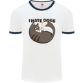 I Hate Dogs Funny Cat Lover Mens White Ringer T-Shirt White/Navy Blue