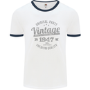 Vintage Year 76th Birthday 1947 Mens Ringer T-Shirt White/Navy Blue