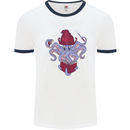 An Octopus Wizard Magic Magician Mens White Ringer T-Shirt White/Navy Blue