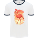 Flamingo Painting Mens White Ringer T-Shirt White/Navy Blue
