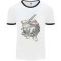 Old School Tape Cassette Music 80's 90's Mens White Ringer T-Shirt White/Navy Blue