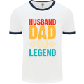 Husband Dad DJ Legend Fathers Day Mens Ringer T-Shirt White/Navy Blue