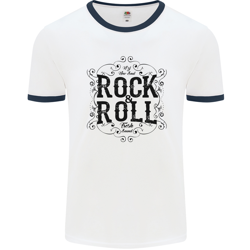 New Soul Rock n Roll Mens Ringer T-Shirt White/Navy Blue