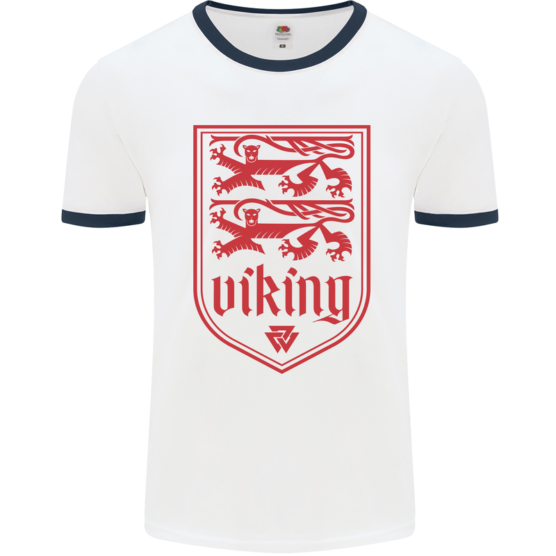 The Vikings Valknut Symbol Lions Valhalla Mens White Ringer T-Shirt White/Navy Blue