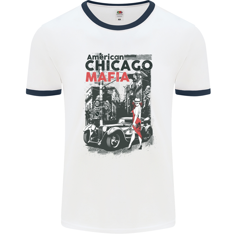 American Chicago Mafia Mens White Ringer T-Shirt White/Navy Blue