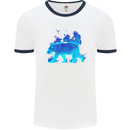 A Blue Flame Grizzly Bear Mens White Ringer T-Shirt White/Navy Blue