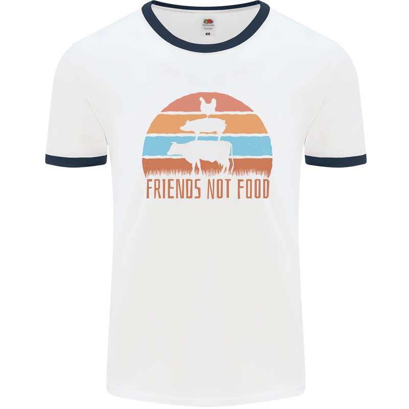 Vegetarian Animals Friends Not Food Vegan 2 Mens White Ringer T-Shirt White/Navy Blue