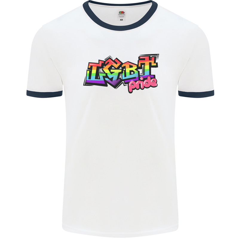 LGBT Gay Pride Day Awareness Mens White Ringer T-Shirt White/Navy Blue