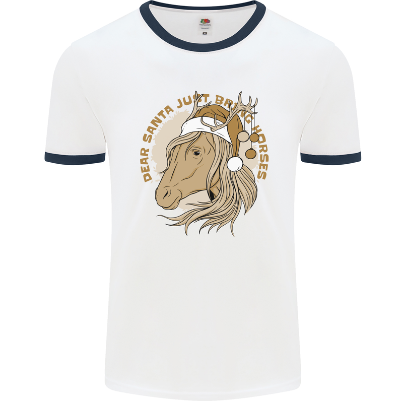 Dear Santa Funny Horse Equestrian Christmas Mens Ringer T-Shirt White/Navy Blue