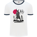 Samurai Battle MMA Kenjutsu Kendo Iaido Mens White Ringer T-Shirt White/Navy Blue