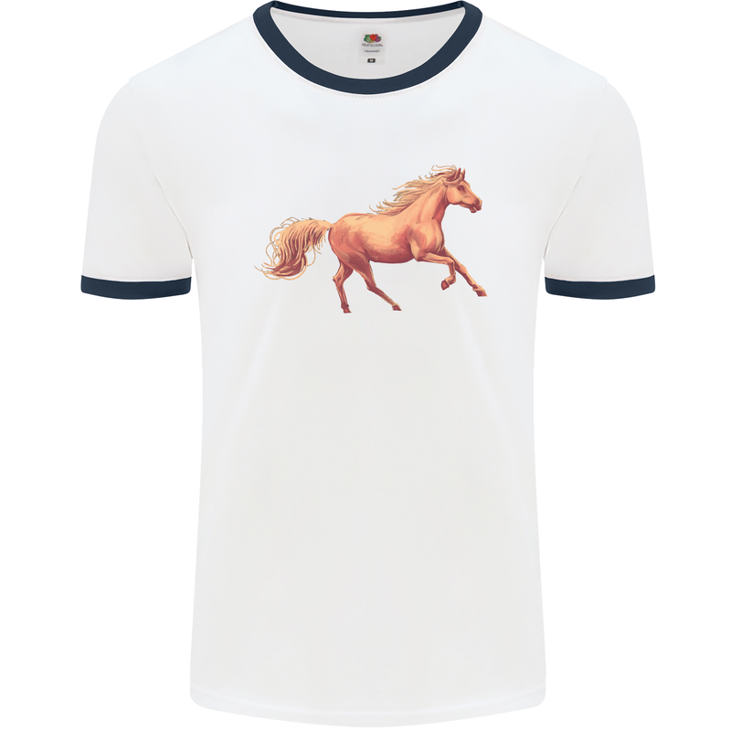 A Galloping Horse Equestrian Mens White Ringer T-Shirt White/Navy Blue