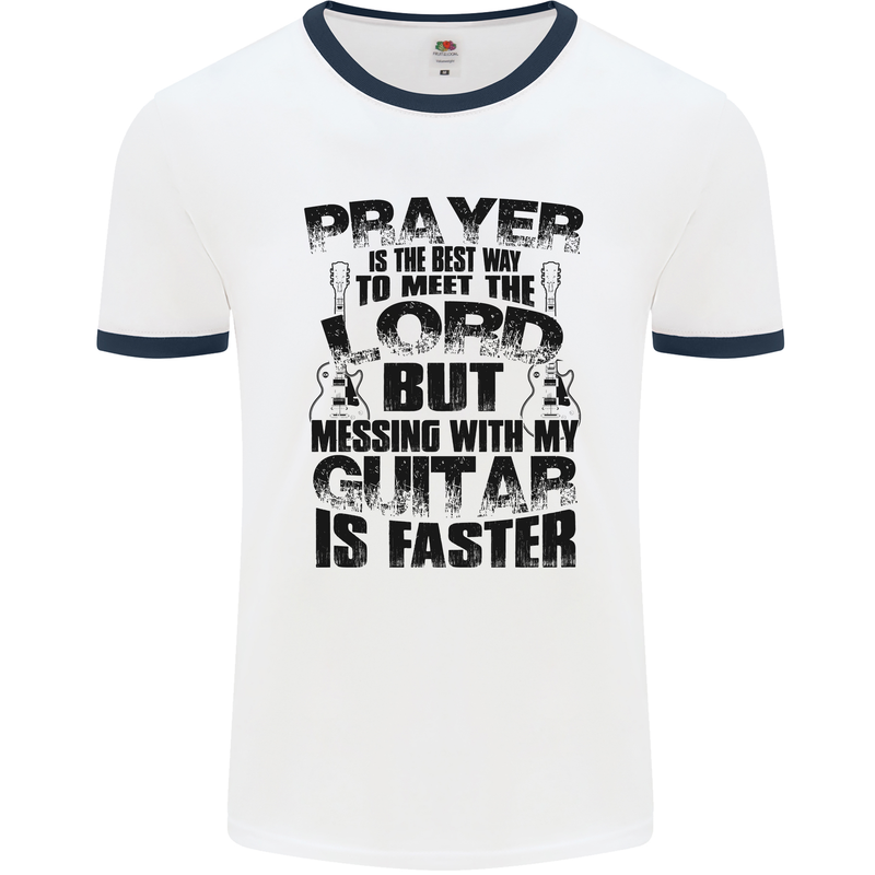 Funny Guitar Slogan Mens Ringer T-Shirt White/Navy Blue