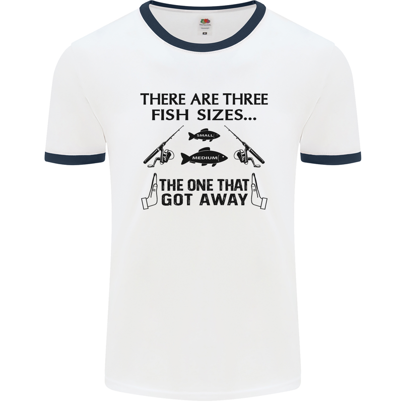 Three Fish Sizes Funny Fishing Fisherman Mens White Ringer T-Shirt White/Navy Blue