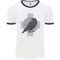 Odin Celtic Raven Viking Tattoo Cross Runic Mens White Ringer T-Shirt White/Navy Blue