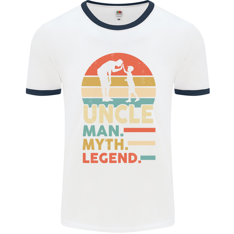 Uncle Man Myth Legend Funny Fathers Day Mens Ringer T-Shirt White/Navy Blue