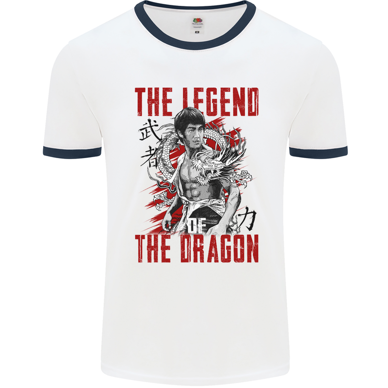 Legend of the Dragon MMA Martial Arts Movie Mens White Ringer T-Shirt White/Navy Blue