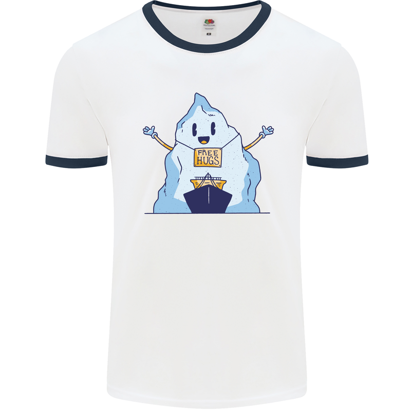 Free Hugs Iceberg and Ship Environment Mens White Ringer T-Shirt White/Navy Blue