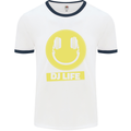 Headphones DJ Life Acid Face Vinyl Decks Mens White Ringer T-Shirt White/Navy Blue