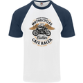 Biker Custom Cafe Racer Motorbike Mens S/S Baseball T-Shirt White/Navy Blue