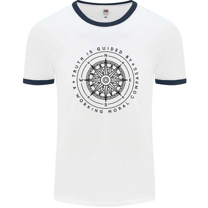 Truth is Guided By a Morale Compass Mens White Ringer T-Shirt White/Navy Blue