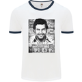 Pablo Escobar Mug Shot Mens White Ringer T-Shirt White/Navy Blue