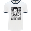 Pablo Escobar Mug Shot Mens White Ringer T-Shirt White/Navy Blue