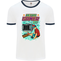 Retro Gamer Arcade Games Gaming Mens White Ringer T-Shirt White/Navy Blue
