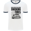 Car Drifting Burning Tires Mens Ringer T-Shirt White/Navy Blue