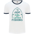 Just a Girl Who Loves Fishing Fisherwoman Mens White Ringer T-Shirt White/Navy Blue