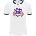 Donut Give Up Funny Gym Bodybuilding Mens White Ringer T-Shirt White/Navy Blue