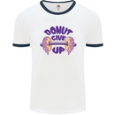 Donut Give Up Funny Gym Bodybuilding Mens White Ringer T-Shirt White/Navy Blue