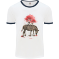 Zebra and Tree Watercolour Mens White Ringer T-Shirt White/Navy Blue