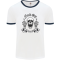 Fook Off My Life Rules Skull Finger Flip Mens Ringer T-Shirt White/Navy Blue