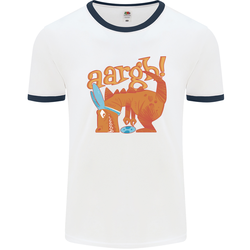 Easter Egg T-Rex as a Bunny Dinosaur Funny Mens White Ringer T-Shirt White/Navy Blue