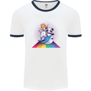 Mystical Panda Bear Unicorn Cat and Shark Mens Ringer T-Shirt White/Navy Blue