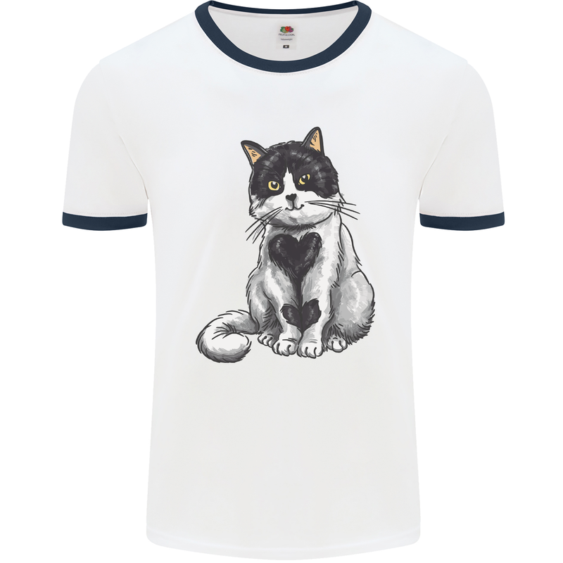 I Love Cats Cute Kitten Mens White Ringer T-Shirt White/Navy Blue